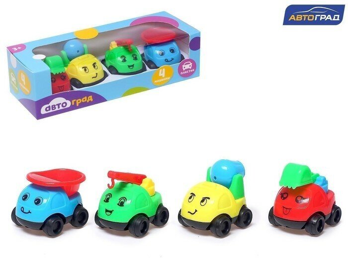 Автоград Машинки детские, набор 4 шт, цвета микс