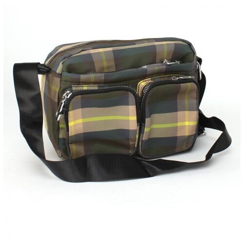 фото "сумка женская текстиль bobo-2064, 1отдел, плечевой ремень, зел клетка 235343"