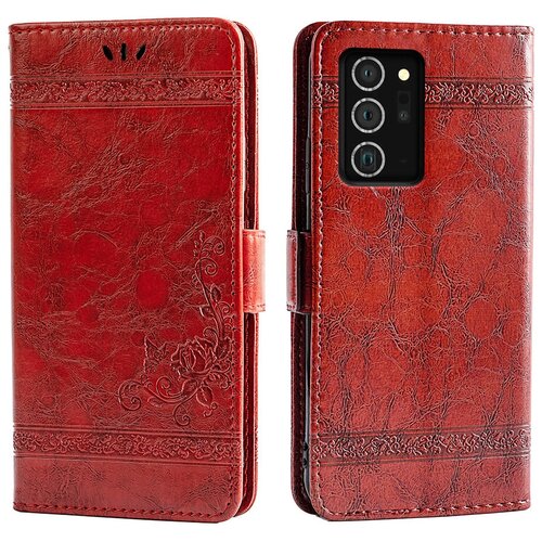 фото Чехол-книжка mypads для samsung galaxy note 20 (sm-n980f) из качественной импортной кожи с тиснением тематика книга в винтажном стиле ретро красный