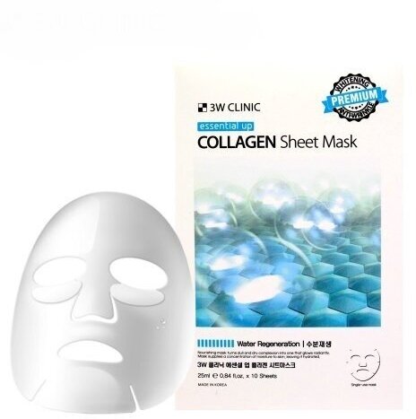 3W CLINIC ESSENTIAL UP COLLAGEN SHEET MASK - Тканевая маска для лица с коллагеном, 25 мл -