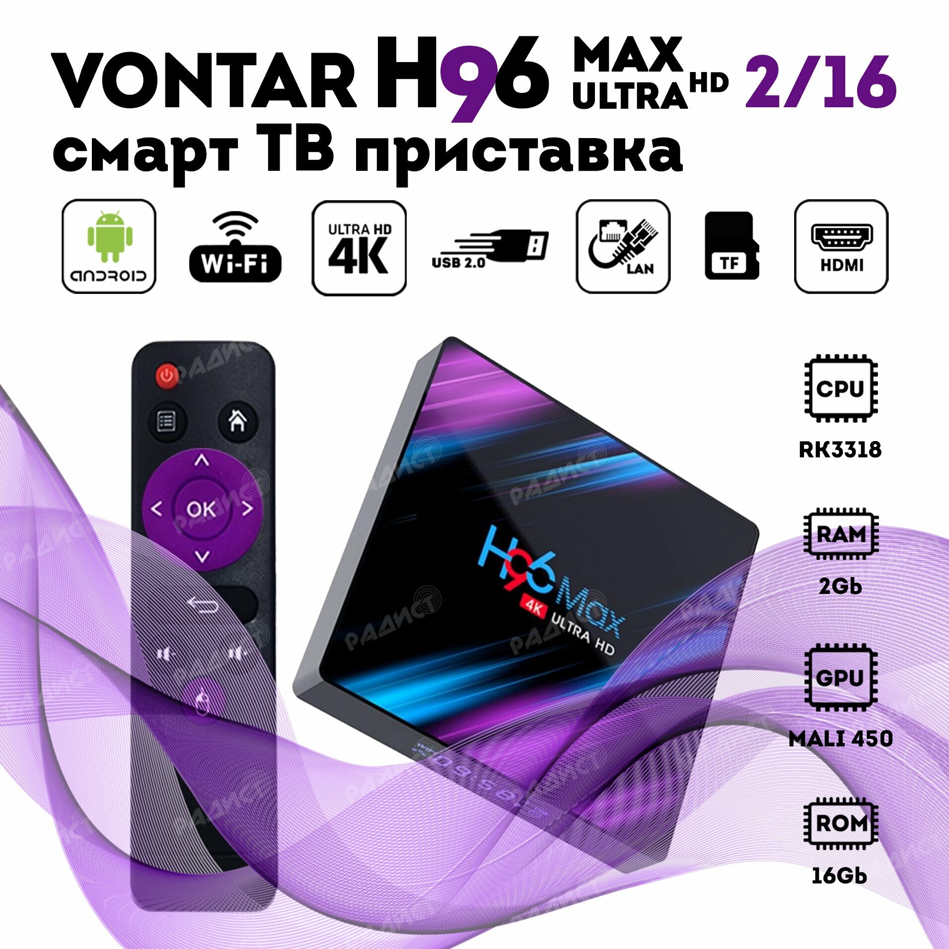 ТВ-приставка Vontar H96 MAX 2/16 Gb