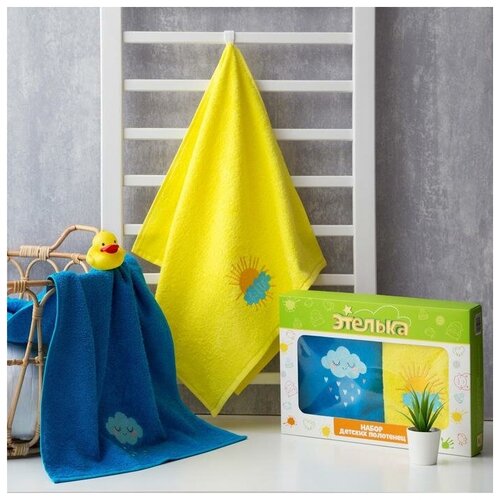 фото Набор полотенец этелька "друзья" вид 1, 2шт, 50*90 см, голубой/желтый, 100%хл, 360 гр/м2 6342325