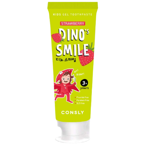 Consly Зубная паста гелевая детская c ксилитом и вкусом клубники - DIno's smile, 60г уход за полостью рта consly зубная паста гелевая детская c ксилитом и вкусом клубники