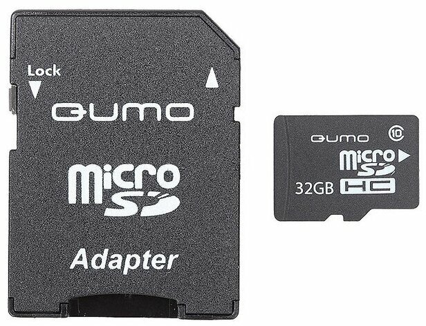 Qumo Карта памяти 32ГБ Qumo QM32GMICSDHC10U1 microSD UHS-I U1 Class10 + адаптер