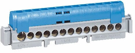 Клеммная колодка IP 2X нейтраль синяя 1 x 6-25 мм² - 21 x 1,5-16 мм² длина 176мм. Legrand 004846