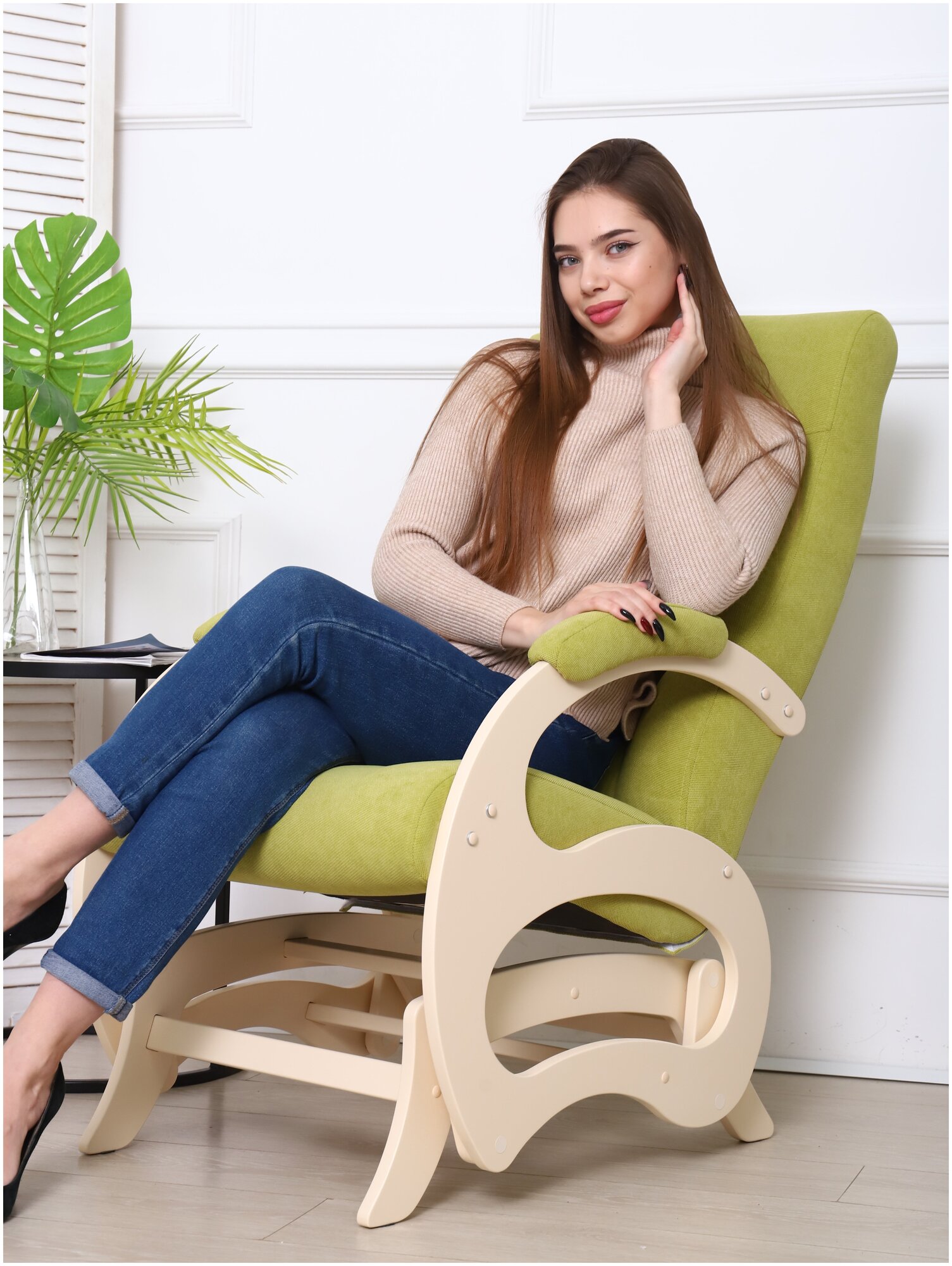 Кресло - качалка маятник для отдыха "Нант", тип ткани - велюр, цвет зеленый, ДеСтейл - фотография № 7