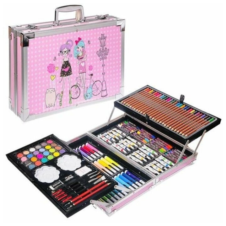 Художественный набор для рисования в металлическом чемоданчике Девочки 145 предметов