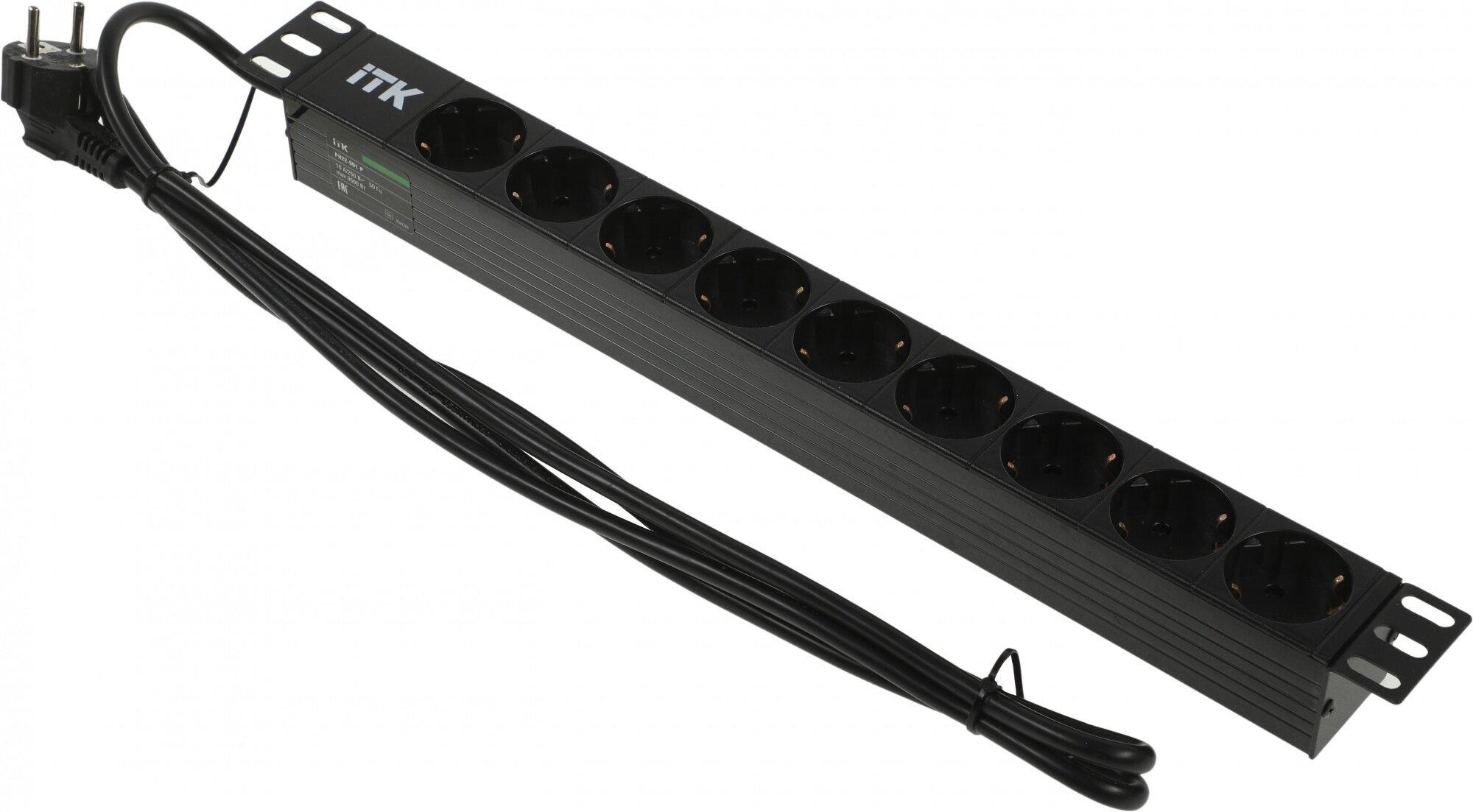 PH22-9D1-P ITK PDU 9 розеток DIN49440 (нем. cтанд.) 1U, шнур 2м вилка DIN49441 (нем. станд.), профиль из ПВХ, черный IEK - фото №17