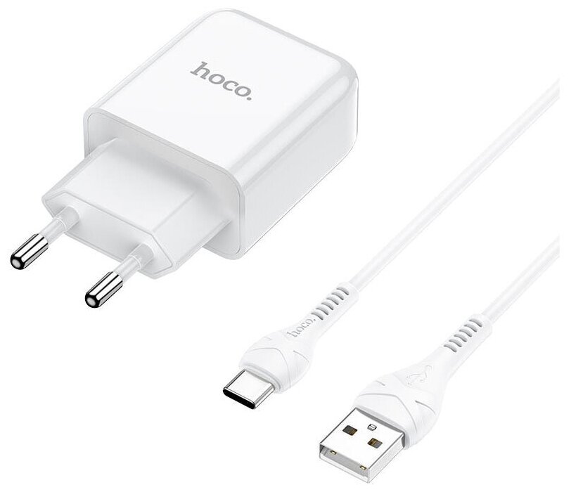 Сетевое зарядное устройство + кабель Type-C HOCO N2 USB 2.1A белый