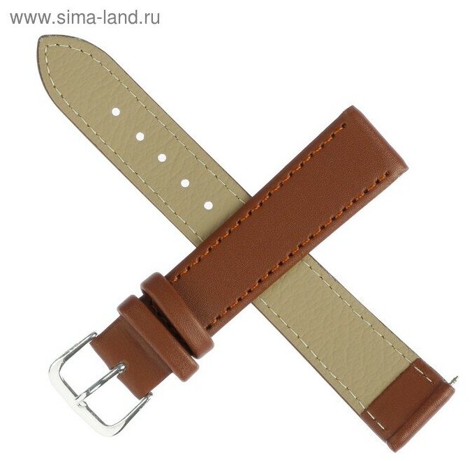 фото Ремешок для часов 18 мм, натуральная кожа, l-20 см, коричневый