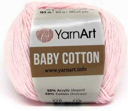 Пряжа YarnArt Baby cotton светло-розовый (410), 50%хлопок/50%акрил, 165м, 50г, 1шт