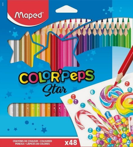 Изображение товара Карандаши цветные MAPED COLOR PEPS, треугольные, ударопрочный грифель, в карт. футляре, 48цв