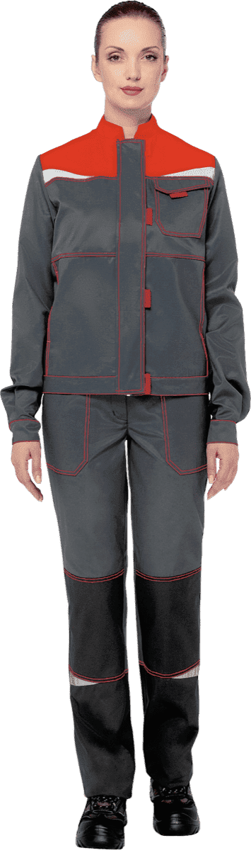 Костюм женский КМ-10 Люкс тк. Смесовая220 брюки серый/красный/черный