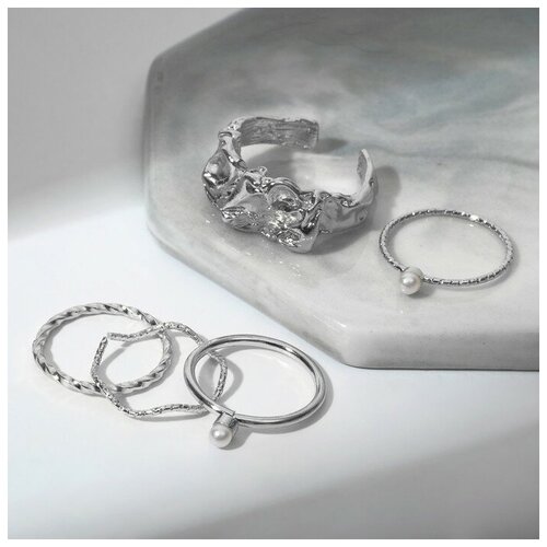 Кольцо, безразмерное, серебряный кольцо набор 5 штук идеальные пальчики лёгкость цвет белый в серебре