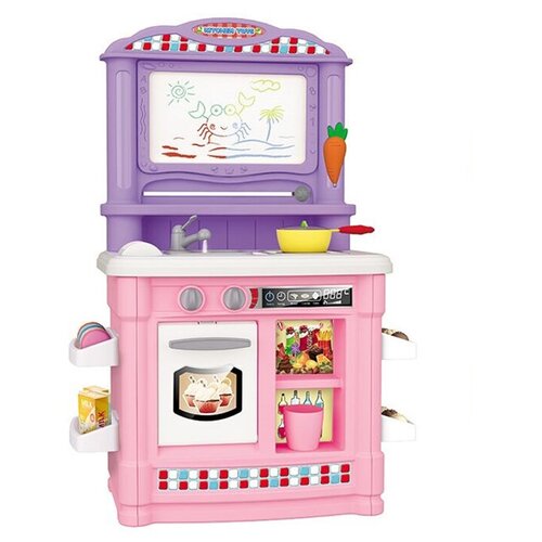 Игровой набор-кухня BE IN FUN Кухня художника (сборный,52х75 см, функциональный кран с водой, доска с фломастерами, свет, звук, розовый)