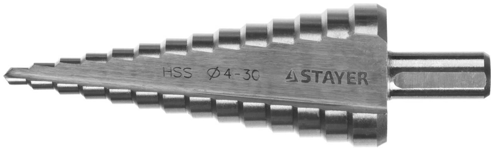 Stayer Сверло "MASTER" ступенчатое по сталям и цвет. мет, сталь HSS, d=4-30мм, 14ступ. d4-30, L-100мм, трехгран. хв.10мм 29660-4-30-14