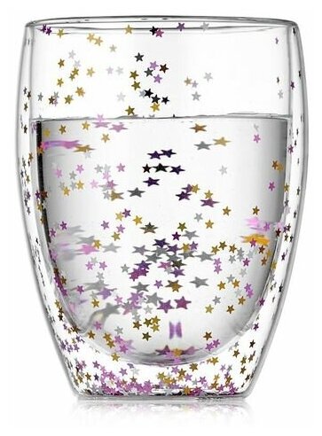 Стеклянный стакан с двойными стенками со звездочками внутри Stardust Glaffe, 350 мл
