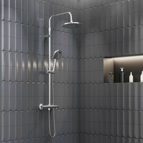 Изображение товара Душевая система с тропическим душем Damixa Jupiter хром, смеситель с термостатом, штанга, без излива