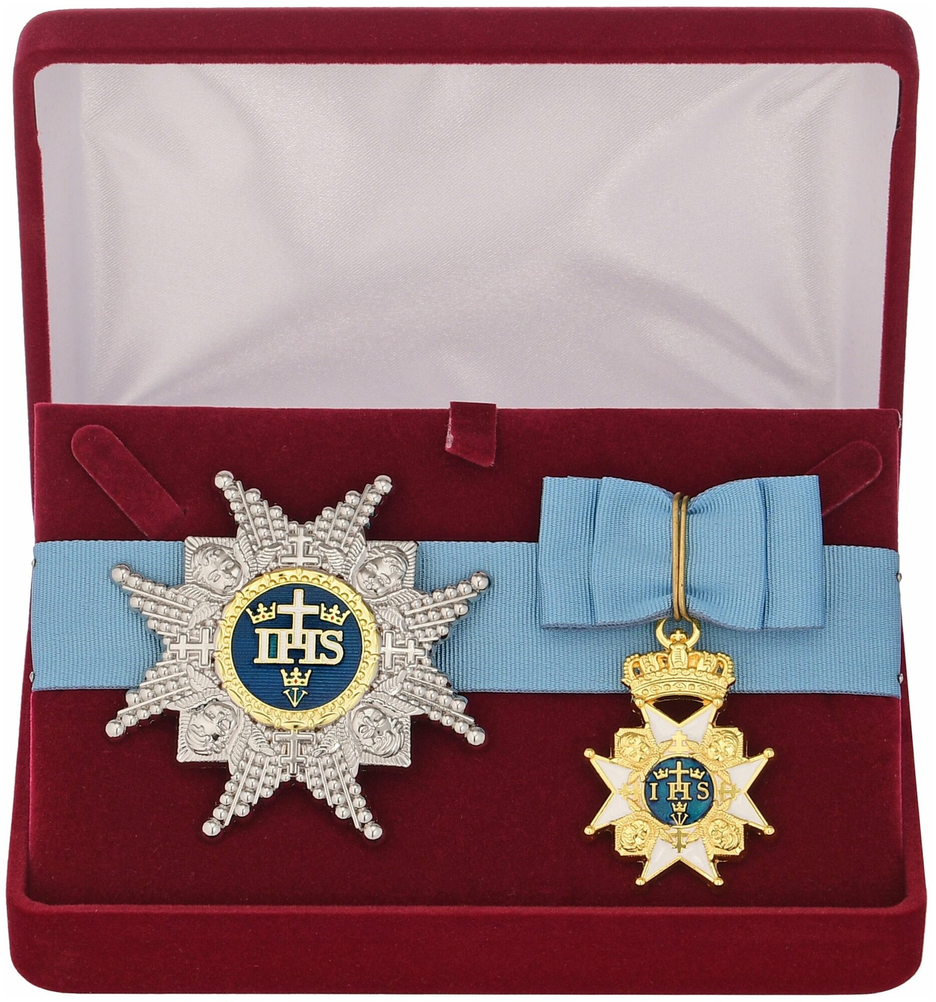 Знак и звезда ордена Серафимов в подарочном футляре, сувенирные муляжи