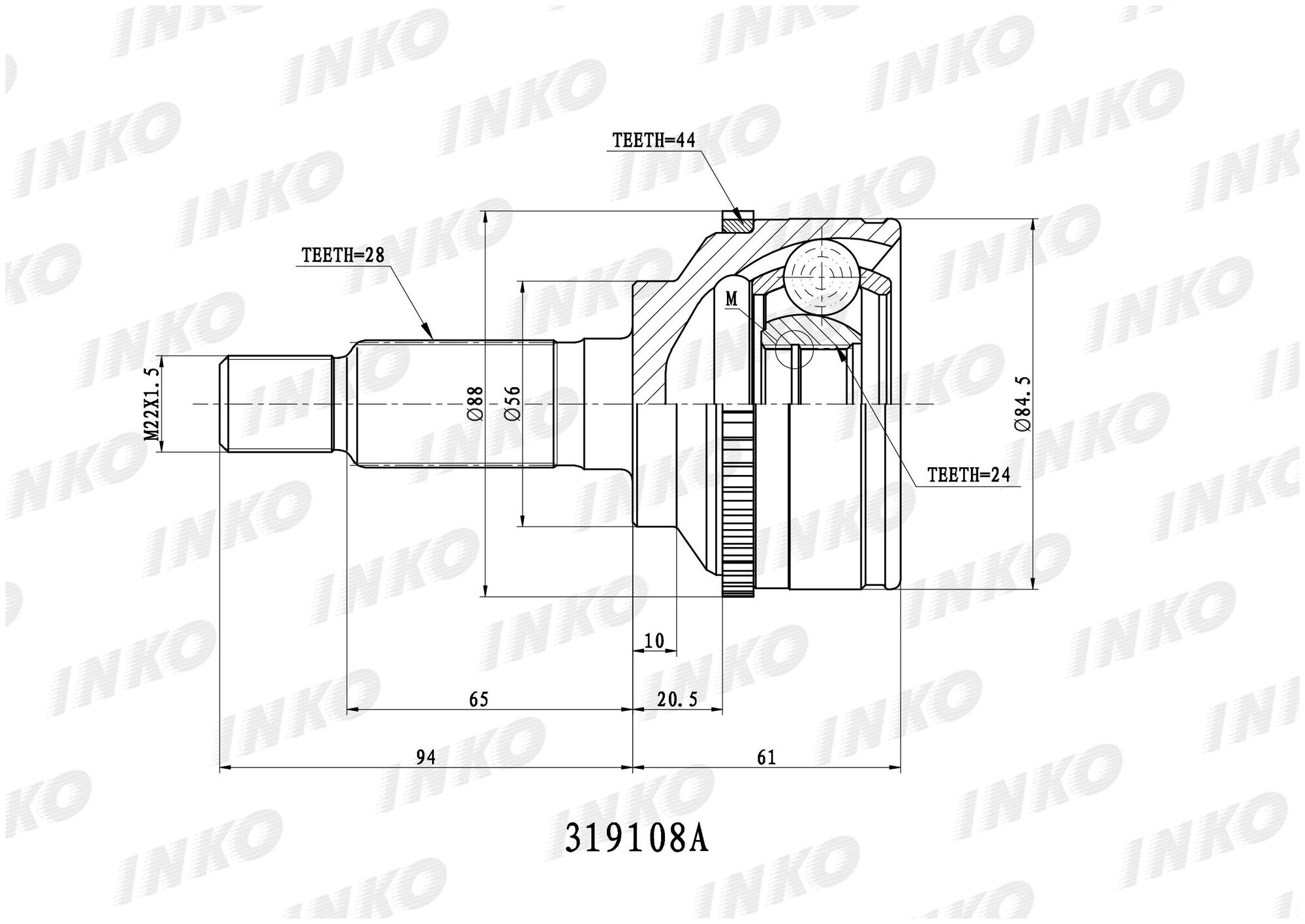 Шрус внешний 2824 abs 44 INKO 319108A (1 шт.)