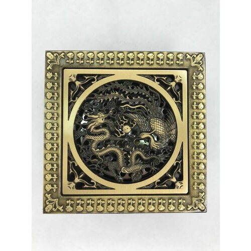 Трап душевой с обратным клапаном(сухой затвор) 120*120мм дракон из нержавеющей стали и латуни прямой цвет бронзовый