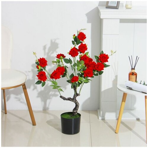 Растение искусственное Роза красная, 85см, PEVA, цем