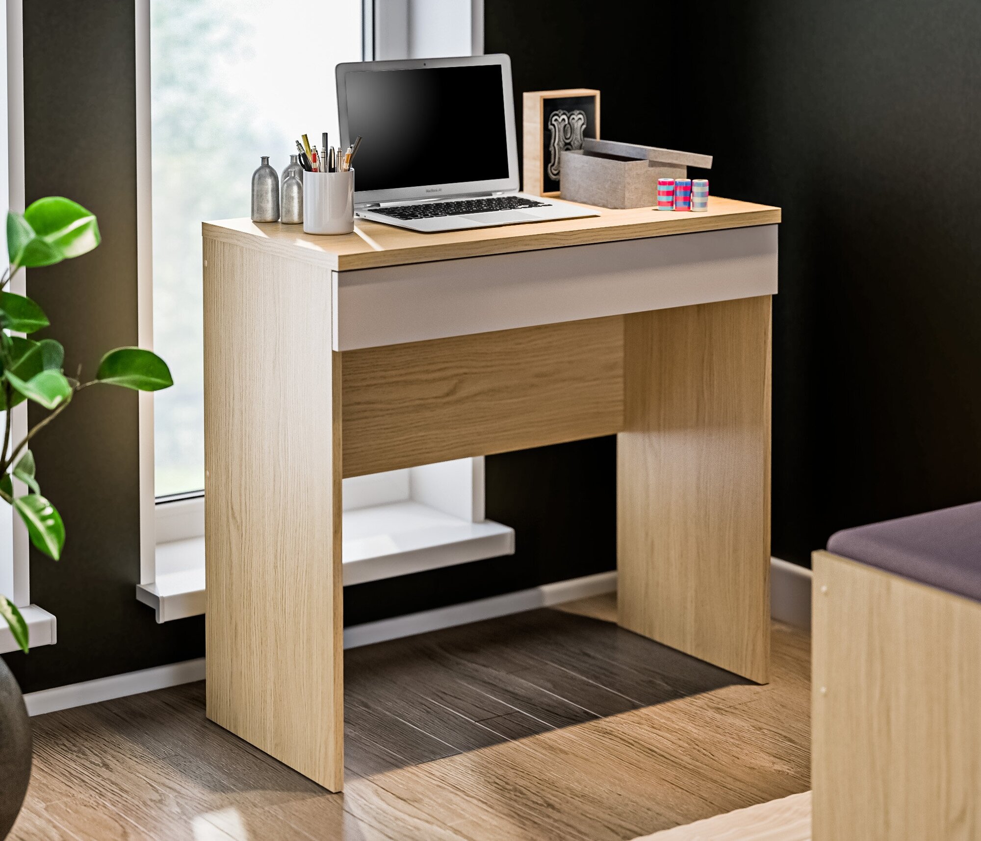 фото Стол письменный компьютерный рабочий столплит Афина СБ-3327 Дуб Винченца/Кашемир серый 80х76х40 см