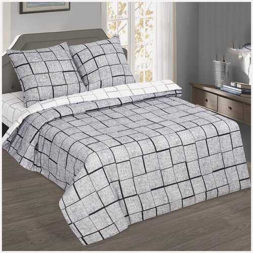 Изображение товара Комплект постельного белья АртПостель, «Пифагор» Семейный поплин, клетка, серый