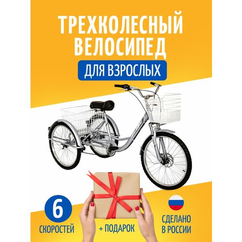 Трехколесный велосипед для взрослых IZH-BIKE Farmer (Фермер) 2022 / Городской велосипед трицикл ИЖ-Байк Фермер 24 / Велосипед с корзиной для дачи