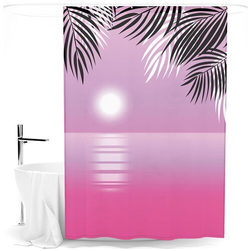 Шторка для ванной Сирень Романтичный закат, 145х180 см, цвет розовый