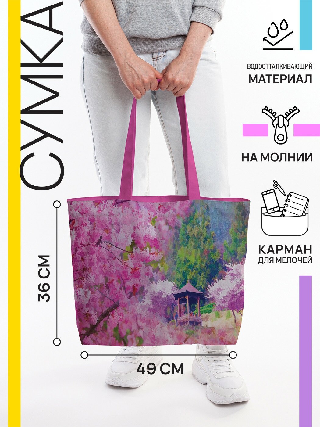 Текстильная женская сумка JoyArty "Тайное цветение" на молнии для пляжа и фитнеса - фотография № 1