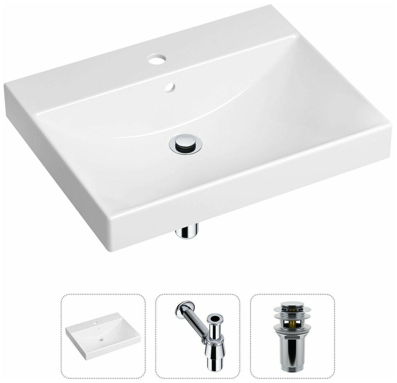 Врезная раковина в ванную Lavinia Boho Bathroom Sink 21520544 в комплекте 3 в 1: умывальник белый, донный клапан и сифон в цвете хром