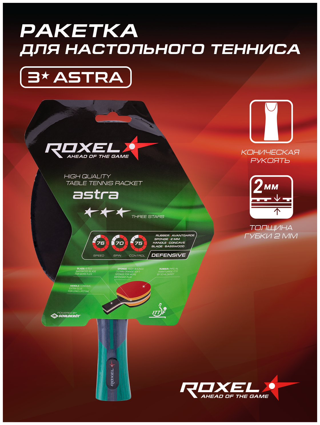 Ракетка н/т Roxel 3* Astra, коническая