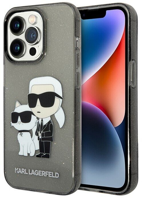 Lagerfeld для iPhone 15 Pro чехол PC/TPU NFT Karl & Choupette Hard Glitter Black