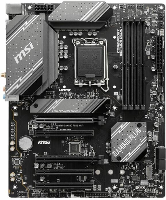 Материнская плата MSI B760 GAMING PLUS WIFI Socket 1700 B760 4xDDR5 5xPCI-E 16x 4xSATA III ATX Retail