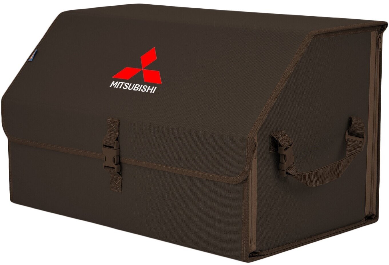 Органайзер-саквояж в багажник "Союз" (размер XL). Цвет: коричневый с вышивкой Mitsubishi (Митсубиши).
