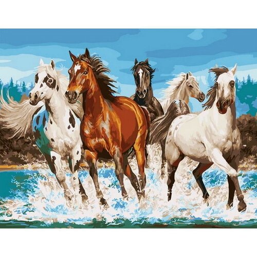 Картина по номерам Лошади, бегущие по воде 40х50 см Hobby Home