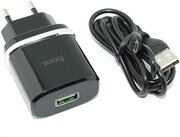 Блок питания HOCO С12Q Smart QC3.0, кабель Micro USB, USB, 5V, 3.0A, черный