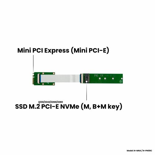 Адаптер-переходник удлинитель для установки SSD M.2 2230-2280 PCI-E NVMe (M, B+M key) в слот Mini PCI-E, NFHK N-MNA / N-PN08C mini pci e msata ssd к pci e и sata 2 5 адаптер со слотом для sim карты для wi fi 3g 4g lte msata ssd