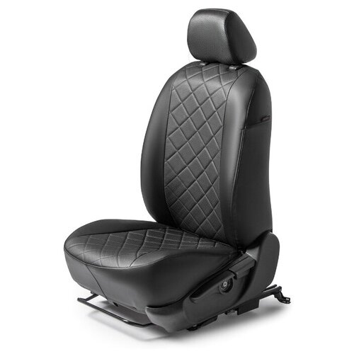 фото Авточехлы rival ромб (спинка 40/60) для сидений skoda rapid i, ii лифтбек 2012-2020 2020-н.в./volkswagen polo vi лифтбек 2020-н.в., для комплектаций без заднего подлокотника, эко-кожа, черные, sc.5101.2