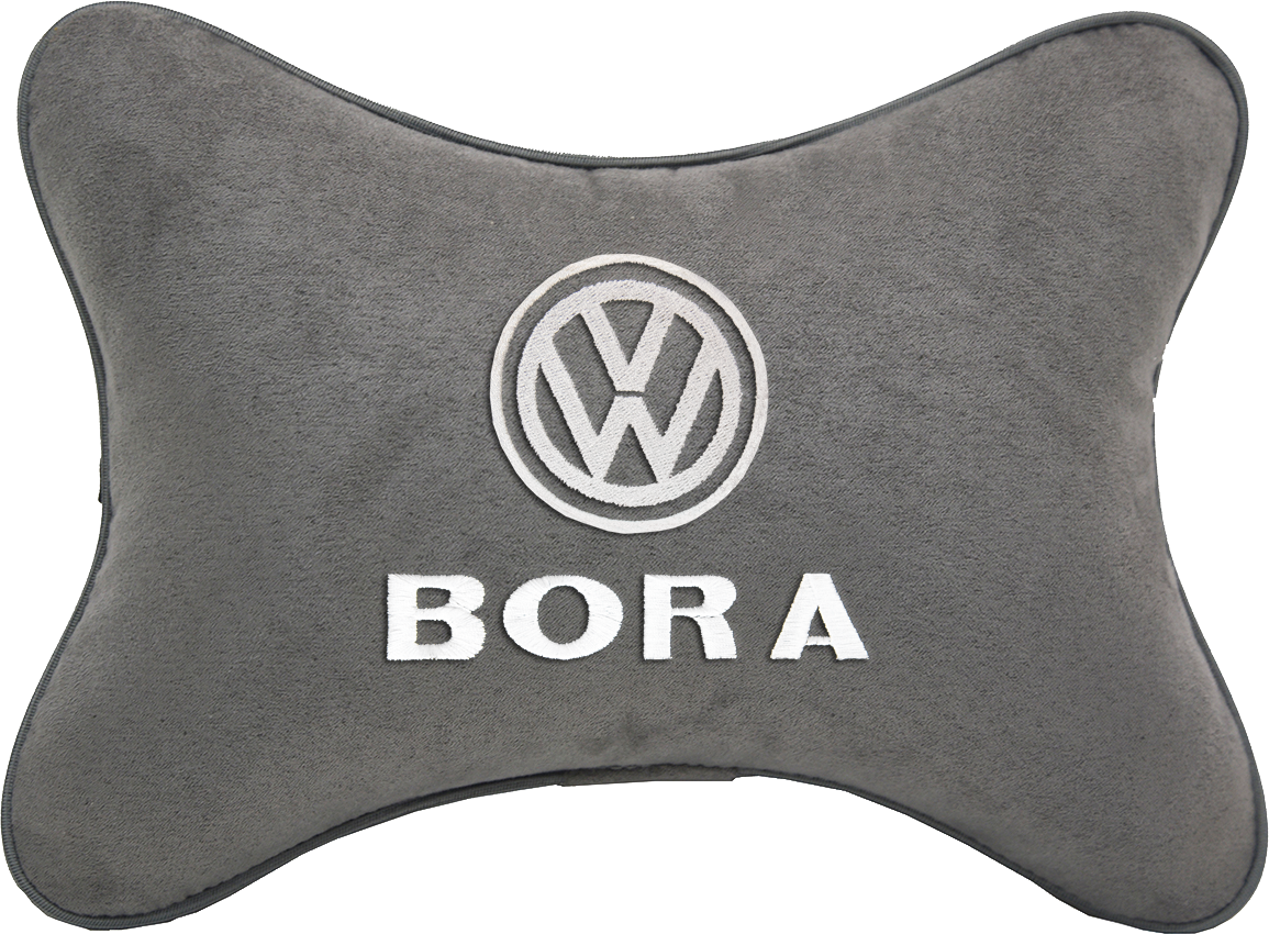 Подушка на подголовник алькантара L.Grey с логотипом автомобиля VOLKSWAGEN Bora