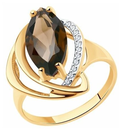 Кольцо Diamant online, золото, 585 проба, раухтопаз, фианит