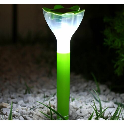Садовый светильник на солнечной батарее «Цветок зелёный», 6 × 29 × 6 см, 1 LED, свечение белое уличные фонари на солнечной батарее водонепроницаемый настенный фонарь с датчиком движения с 3 режимами освещения фонари на солнечной ба