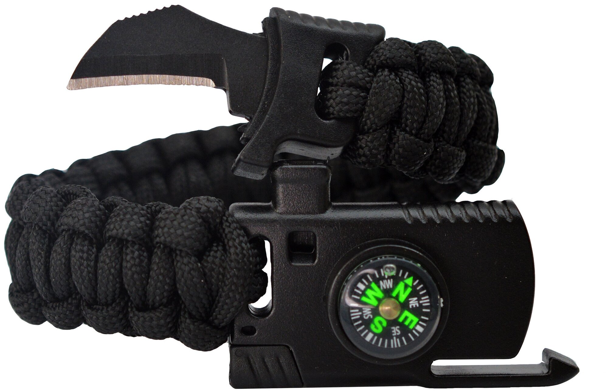 фото Браслет выживания из паракорда со свистком, компасом, ножом и огнивом (Черный)
