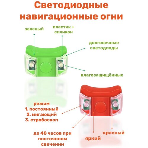 Светодиодные навигационные ходовые огни для лодки ПВХ комплект (красный и зеленый) в силиконе