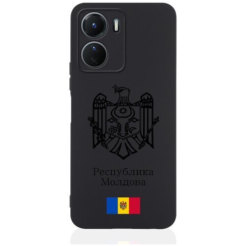 Черный силиконовый чехол для Vivo Y16 Черный лаковый Герб Республики Молдова/ Герб Молдавии