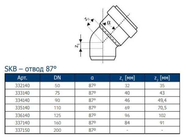 Отвод для внутренней канализации Ostendorf 335140 Ду 110мм 87/90˚ полипропилен (бесшумная) - фотография № 2