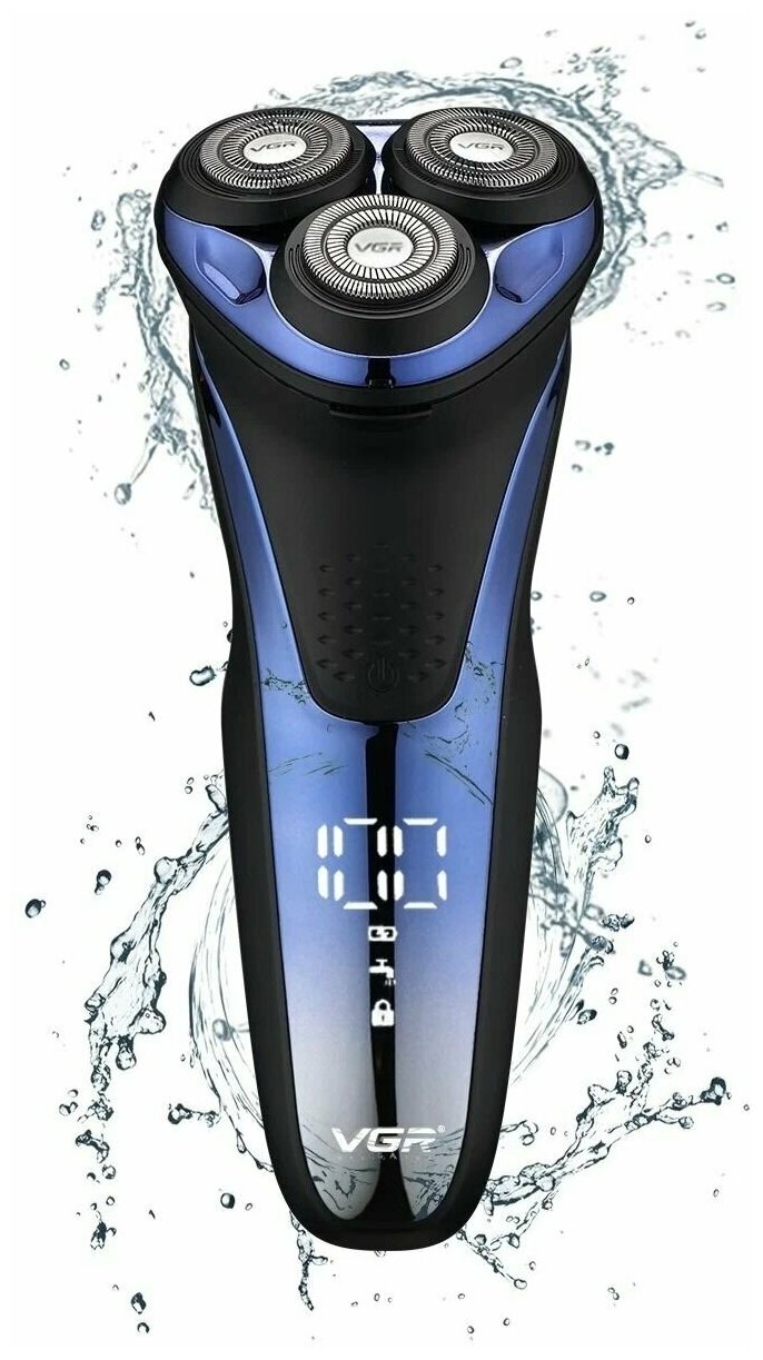 Электробритва VGR, Машинка для стрижки волос, Триммер для бороды и усов профессиональный, чёрный, синий