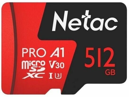 Карта памяти MicroSDXC 512GB Netac P500 Extreme Pro Class 10 UHS-I A1 V30 (100 Mb/s) + SD адаптер