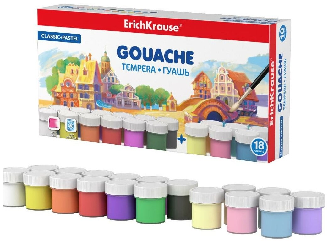 фото Гуашь ErichKrause Classic + Pastel 18 цветов по 20мл